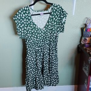 No Boundaries Dark Green Dress with White Floral Print